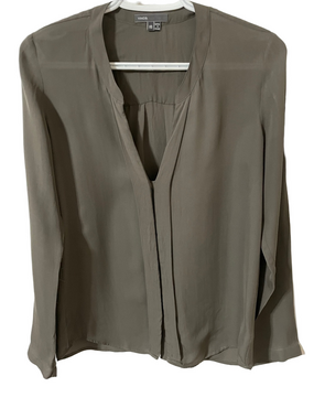 Vince Grey Silk V-Neck Long Sleeve Blouse Size XS